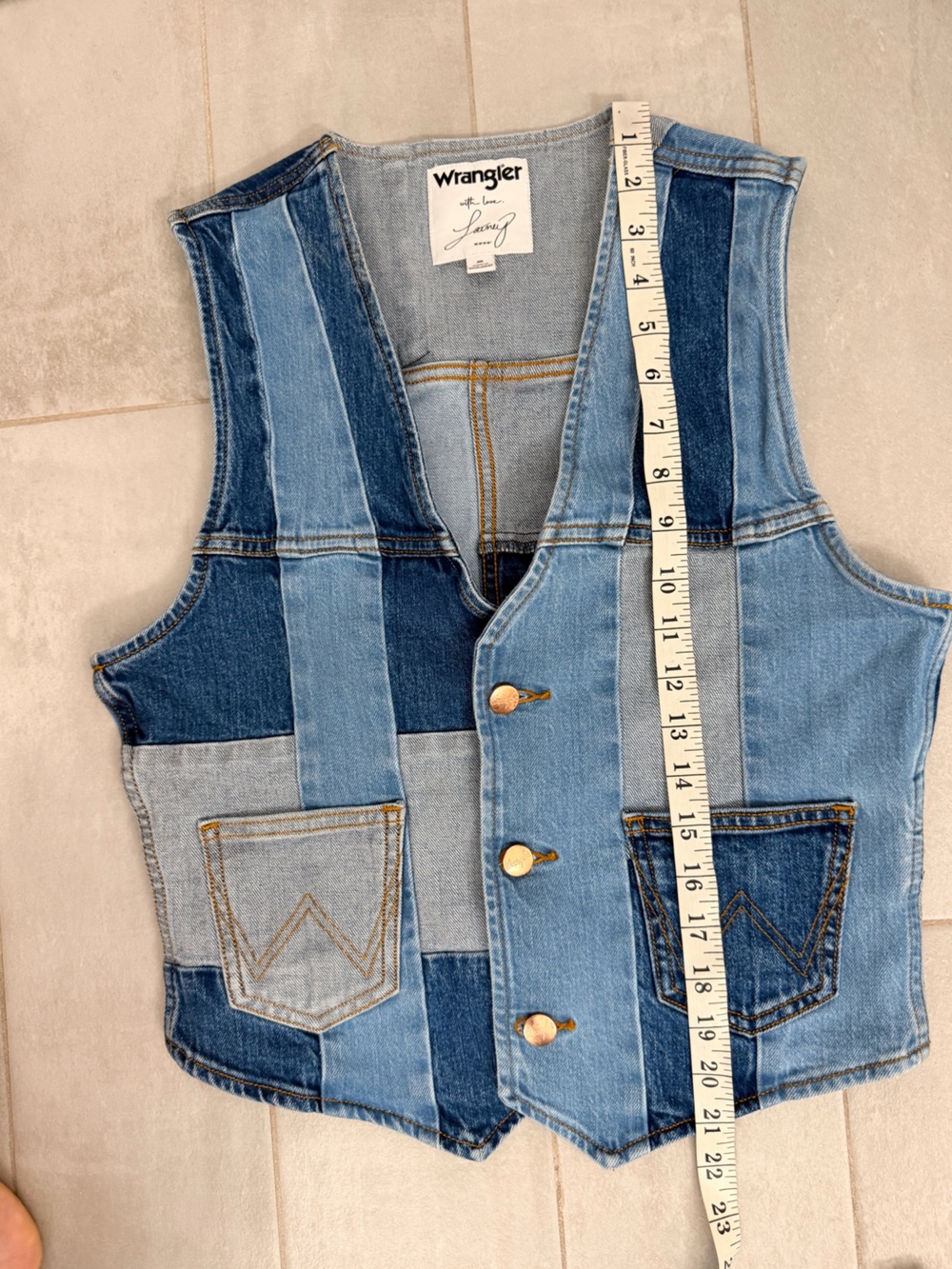 Wrangler x Lainey Wilson Patchwork Denim Vest Blue Size Medium - Picture 11 of 11